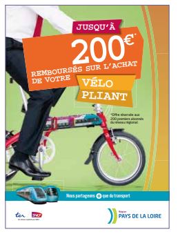 Affiche présentant la subvention de 200 euros achat vélo pliant dans les Pays de la Loire